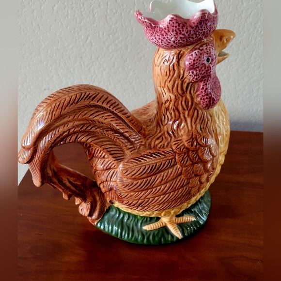 Vtg Block Country Farm by Gear Hand Painted Ceramic Rooster Pitcher - Picture 4 of 6